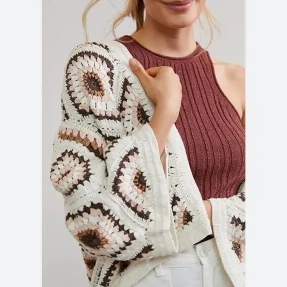 Anthropologie Anderson & Lauth Amber Crochet Cardigan Jacket Knit Sweater Shrug - Picture 8 of 8